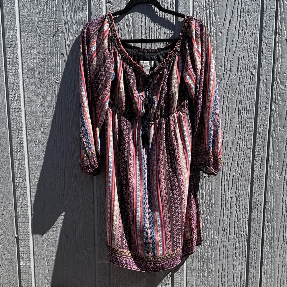 Flying Tomato Boho Striped Peasant Tunic Dress - Multicolor